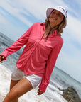 Ladies Outdoor Shirt Sunset Pink UPF50+ sun safe clothing, uv long sleeve shirt, fashionable protective uv clothing, sun protective clothing for women, sun shirts, sun protection shirts, sun safe clothing, women protection shirts uv