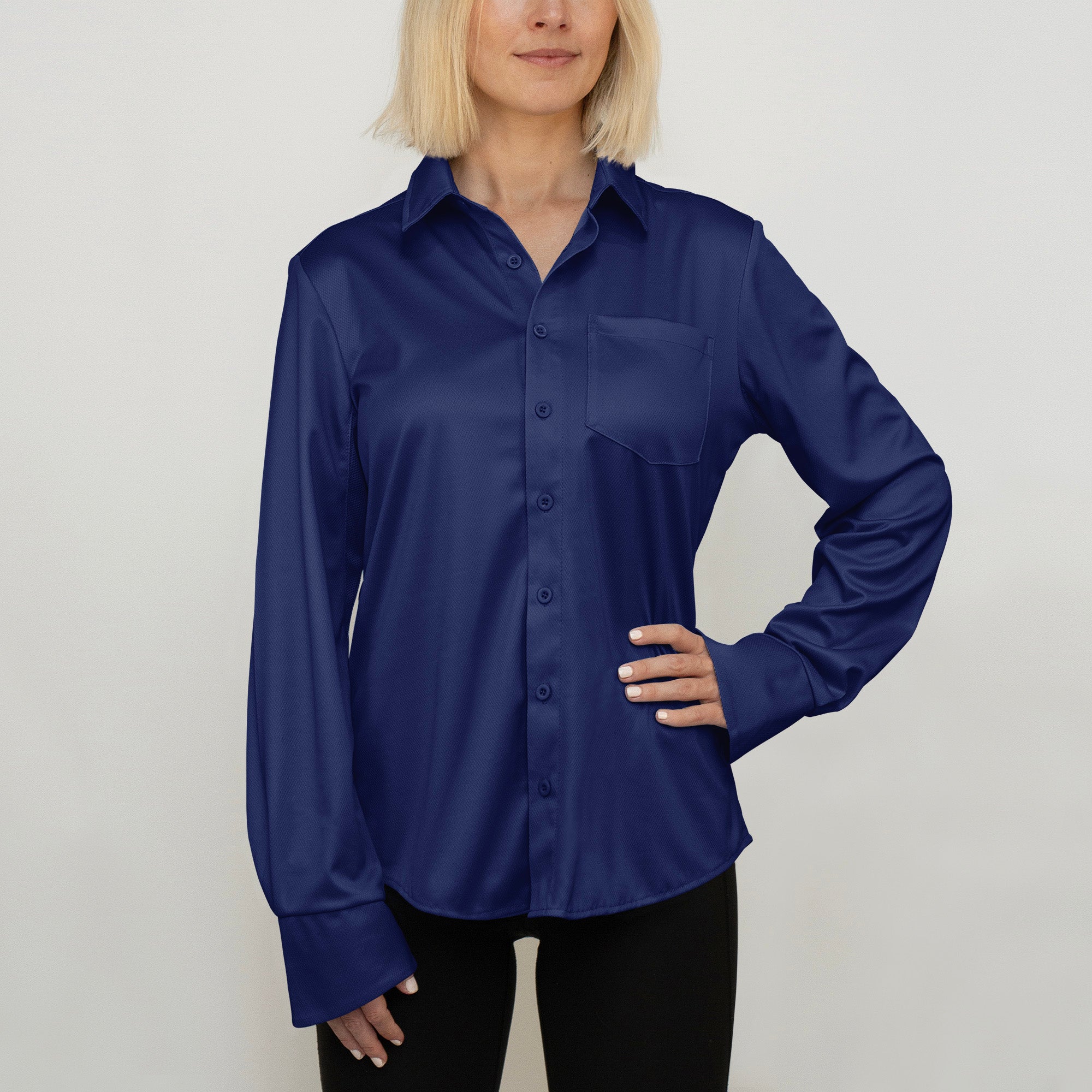 Ladies Outdoor Shirt Navy UPF50+ sun safe clothing, uv long sleeve shirt, fashionable protective uv clothing, sun protective clothing for women, sun shirts, sun protection shirts, sun safe clothing, women protection shirts uv