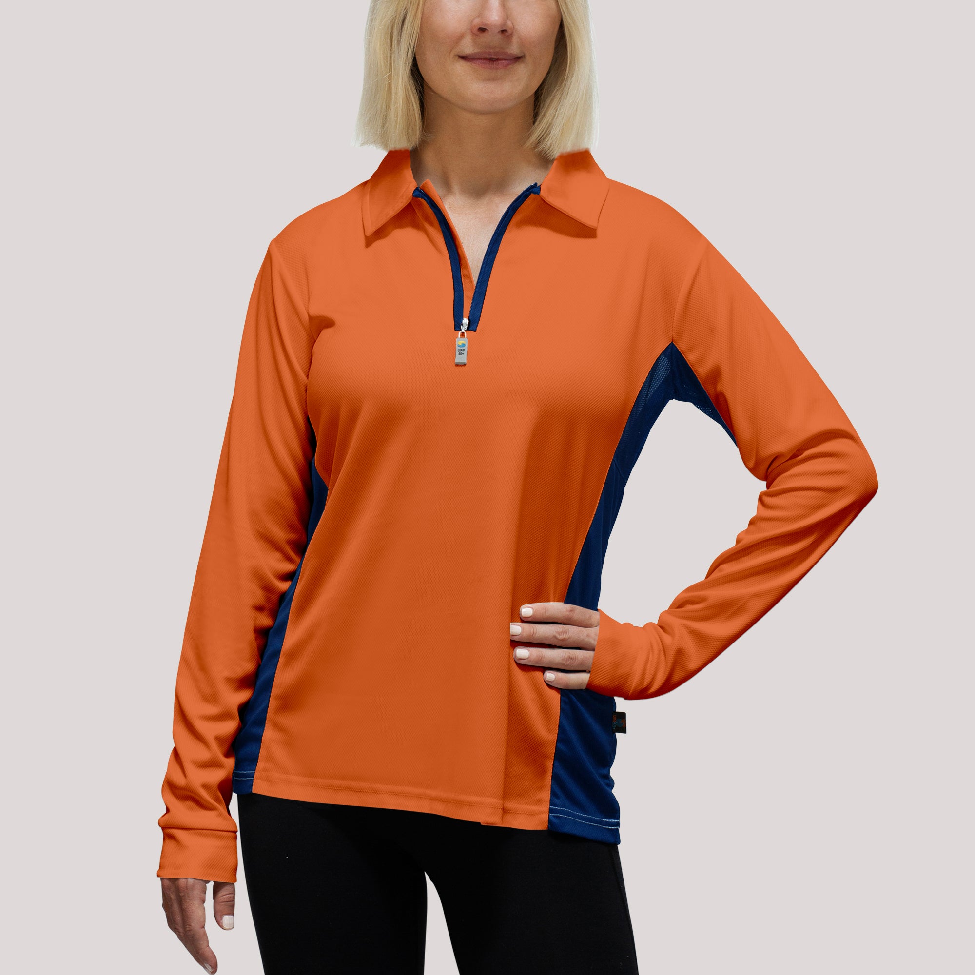 Ladies Polo with collar Clay UPF50+ sun safe clothing, uv long sleeve shirt, fashionable protective uv clothing, sun protective clothing for women, sun protection shirts, sun safe clothing, women protection shirts uv