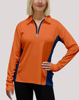 Ladies Polo with collar Clay UPF50+ sun safe clothing, uv long sleeve shirt, fashionable protective uv clothing, sun protective clothing for women, sun protection shirts, sun safe clothing, women protection shirts uv