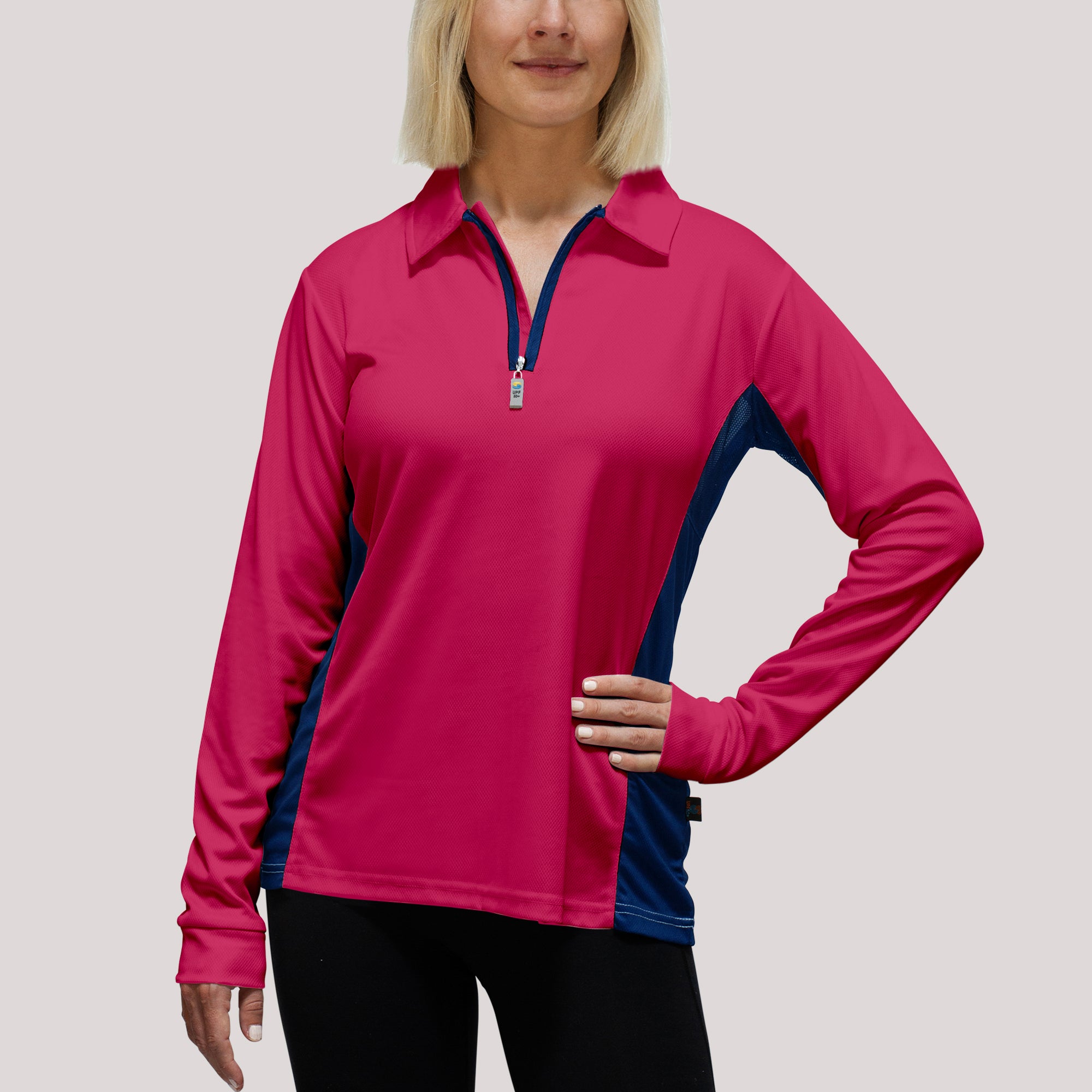 Ladies Polo with collar Watermelon UPF50+ sun safe clothing, uv long sleeve shirt, fashionable protective uv clothing, sun protective clothing for women, sun protection shirts, sun safe clothing, women protection shirts uv