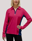 Ladies Polo with collar Watermelon UPF50+ sun safe clothing, uv long sleeve shirt, fashionable protective uv clothing, sun protective clothing for women, sun protection shirts, sun safe clothing, women protection shirts uv