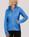 Ladies Zipped Jacket Marine Mottled UPF50+ protection uv jacket, sun safe clothing, uv long sleeve shirt, fashionable protective uv clothing, sun protective clothing for women, sun protection shirts, sun safe clothing, women protection shirts uv