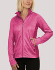 Ladies Zipped Jacket Pink Mottled UPF50+ protection uv jacket, sun safe clothing, uv long sleeve shirt, fashionable protective uv clothing, sun protective clothing for women, sun protection shirts, sun safe clothing, women protection shirts uv