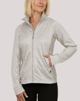 Ladies Zipped Jacket Silver Mottled UPF50+ protection uv jacket, sun safe clothing, uv long sleeve shirt, fashionable protective uv clothing, sun protective clothing for women, sun protection shirts, sun safe clothing, women protection shirts uv