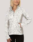 Ladies Zipped Jacket Oatmeal Print UPF50+ protection uv jacket, sun safe clothing, uv long sleeve shirt, fashionable protective uv clothing, sun protective clothing for women, sun protection shirts, sun safe clothing, women protection shirts uv