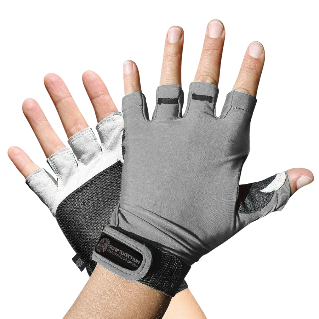 Sports Gloves Silver UPF50+ buy fingerless gloves, gloves without fingers, half finger gloves, fingerless cycling gloves, fingerless driving gloves