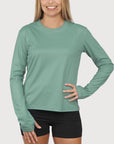 Ladies Long Sleeve Tee in Sea Glass UPF50+ sun safe clothing, uv long sleeve shirt, fashionable protective uv clothing, sun protective clothing for women, sun protection shirts, sun safe clothing, women protection shirts uv