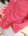 Ladies Outdoor Shirt Sunset Pink UPF50+ sun safe clothing, uv long sleeve shirt, fashionable protective uv clothing, sun protective clothing for women, sun shirts, sun protection shirts, sun safe clothing, women protection shirts uv