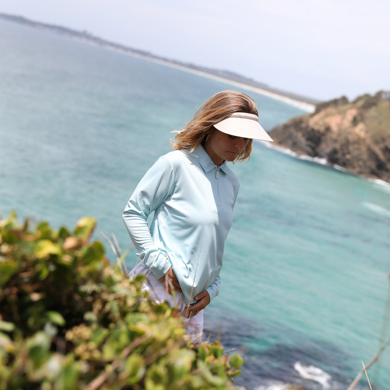 Ladies Long Sleeve Polo in Mint UPF50+ sun safe clothing, uv long sleeve shirt, fashionable protective uv clothing, sun protective clothing for women, sun protection shirts, sun safe clothing, women protection shirts uv