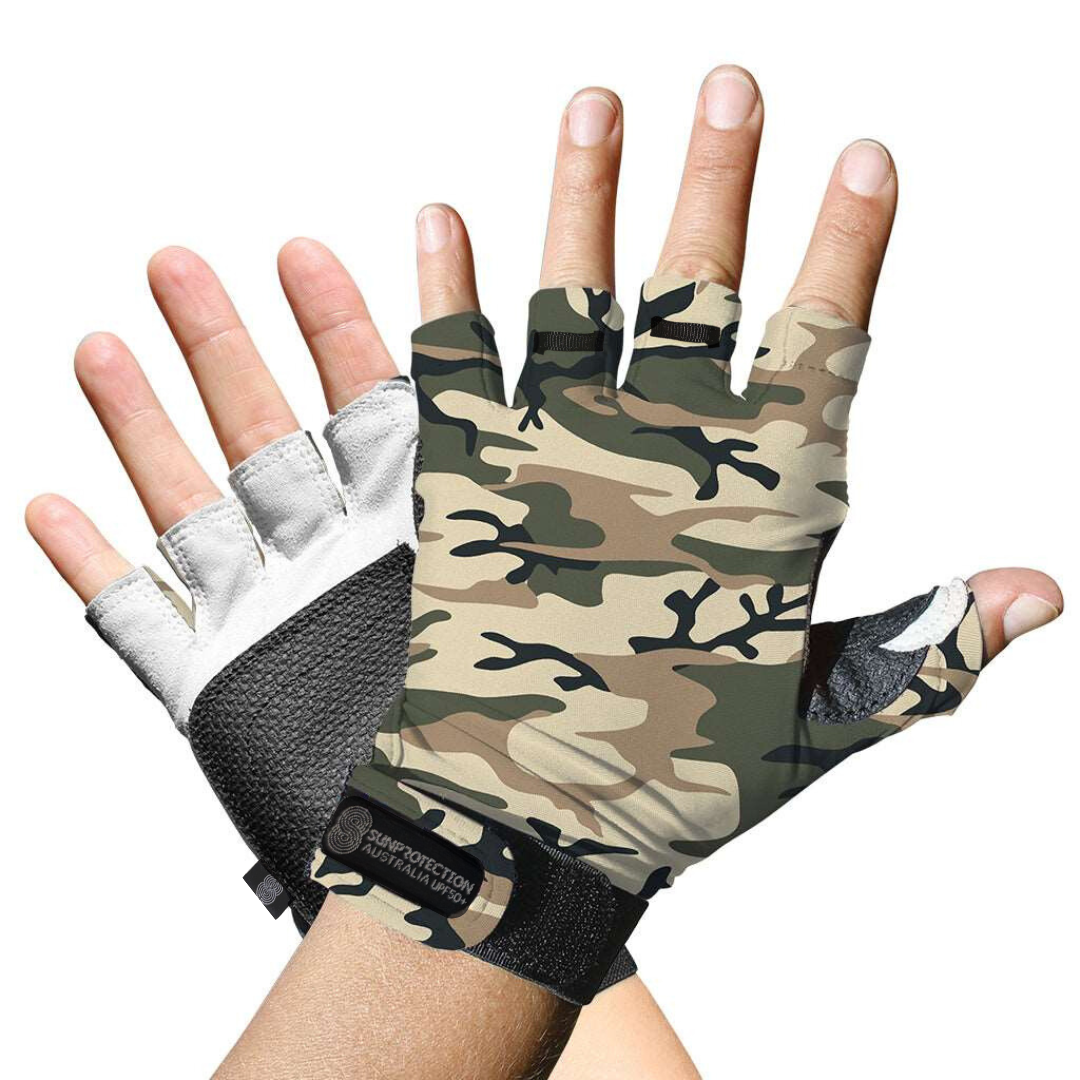 Sports Gloves Sand Camo UPF50+ buy fingerless gloves, gloves without fingers, half finger gloves, fingerless cycling gloves, fingerless driving gloves