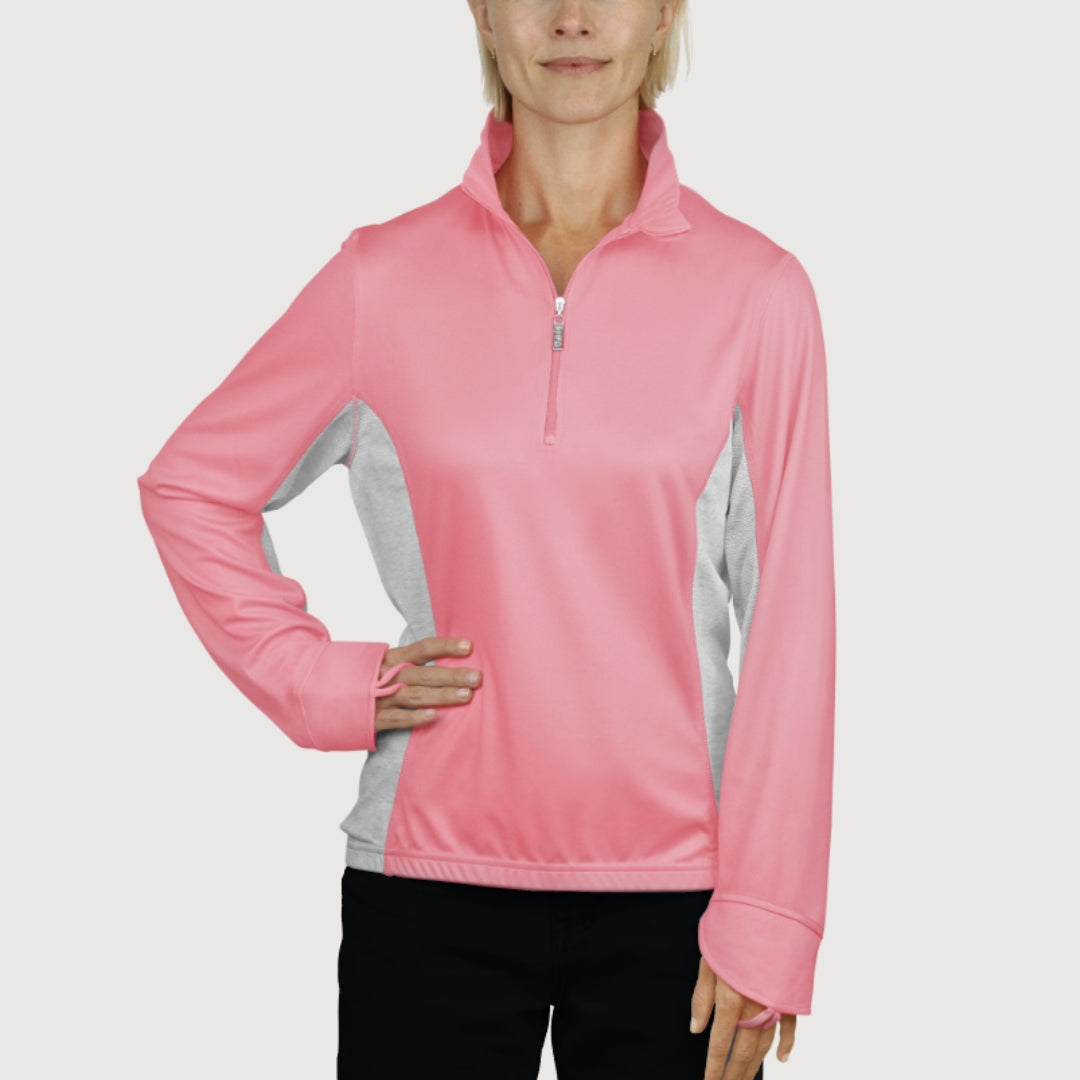 Ladies Cycling Top Pink UPF50+ sun safe clothing, uv long sleeve shirt, activewear upf, sun protective clothing for women, sun shirts, sun protection shirts, sun safe clothing, sun protection products Australia