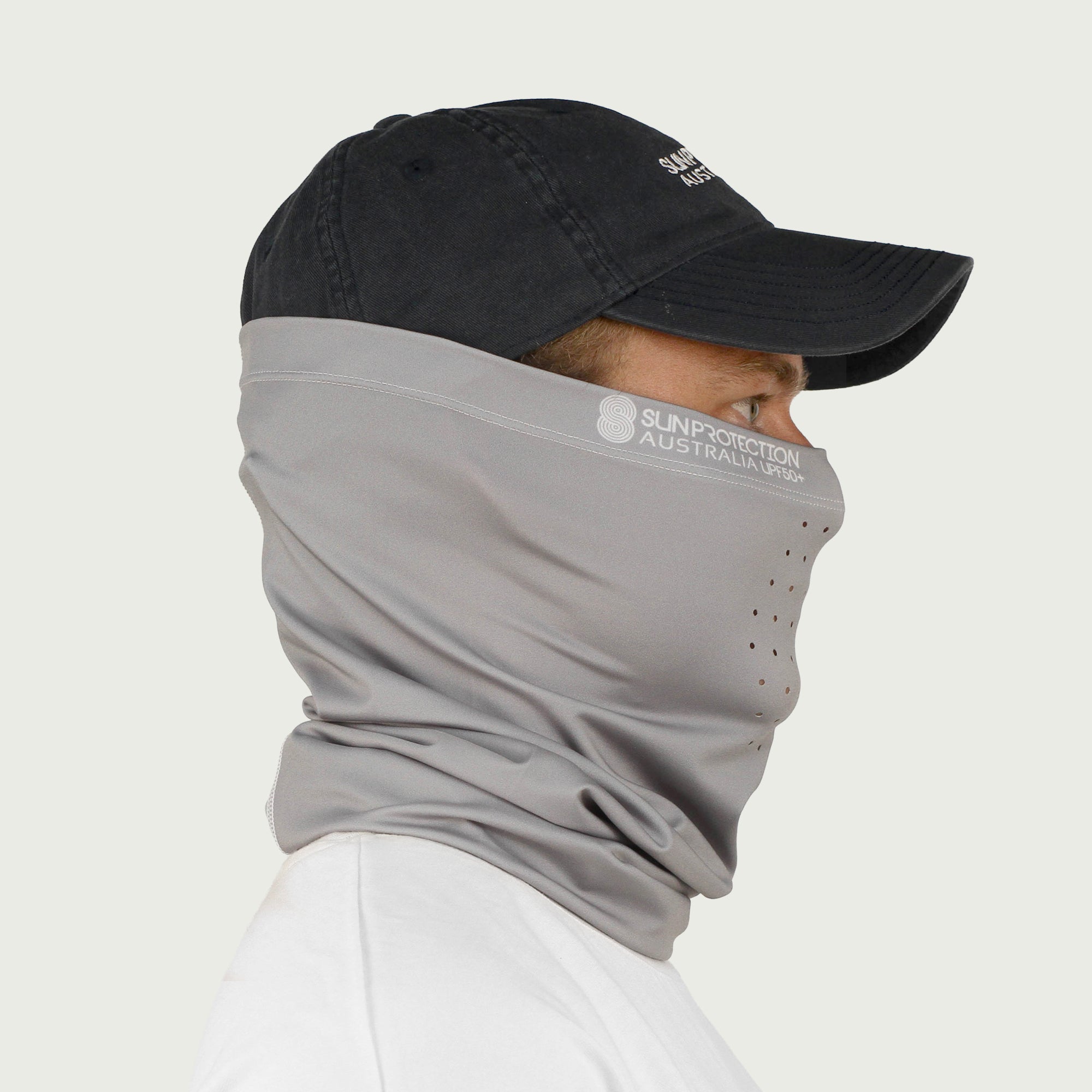 Neck Gaiter Silver UPF50+ Australian sun hats, sun smart clothing, protective activewear sun, workwear hat, sun protection products Australia, sun safe clothing