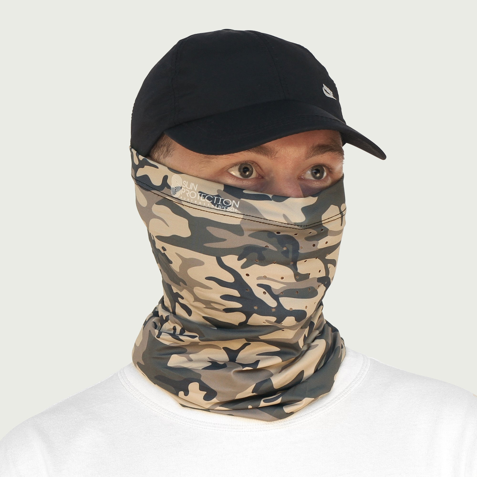 Neck Gaiter Sand Camo UPF50+ Australian sun hats, sun smart clothing, protective activewear sun, workwear hat, sun protection products Australia, sun safe clothing