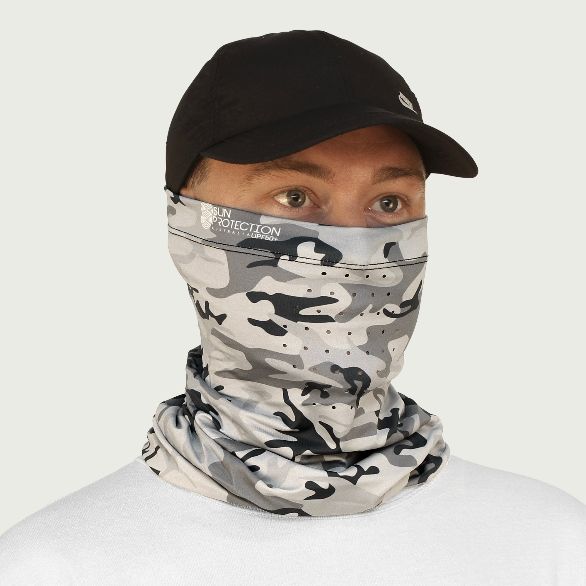 Neck Gaiter Silver Camo UPF50+ Australian sun hats, sun smart clothing, protective activewear sun, workwear hat, sun protection products Australia, sun safe clothing