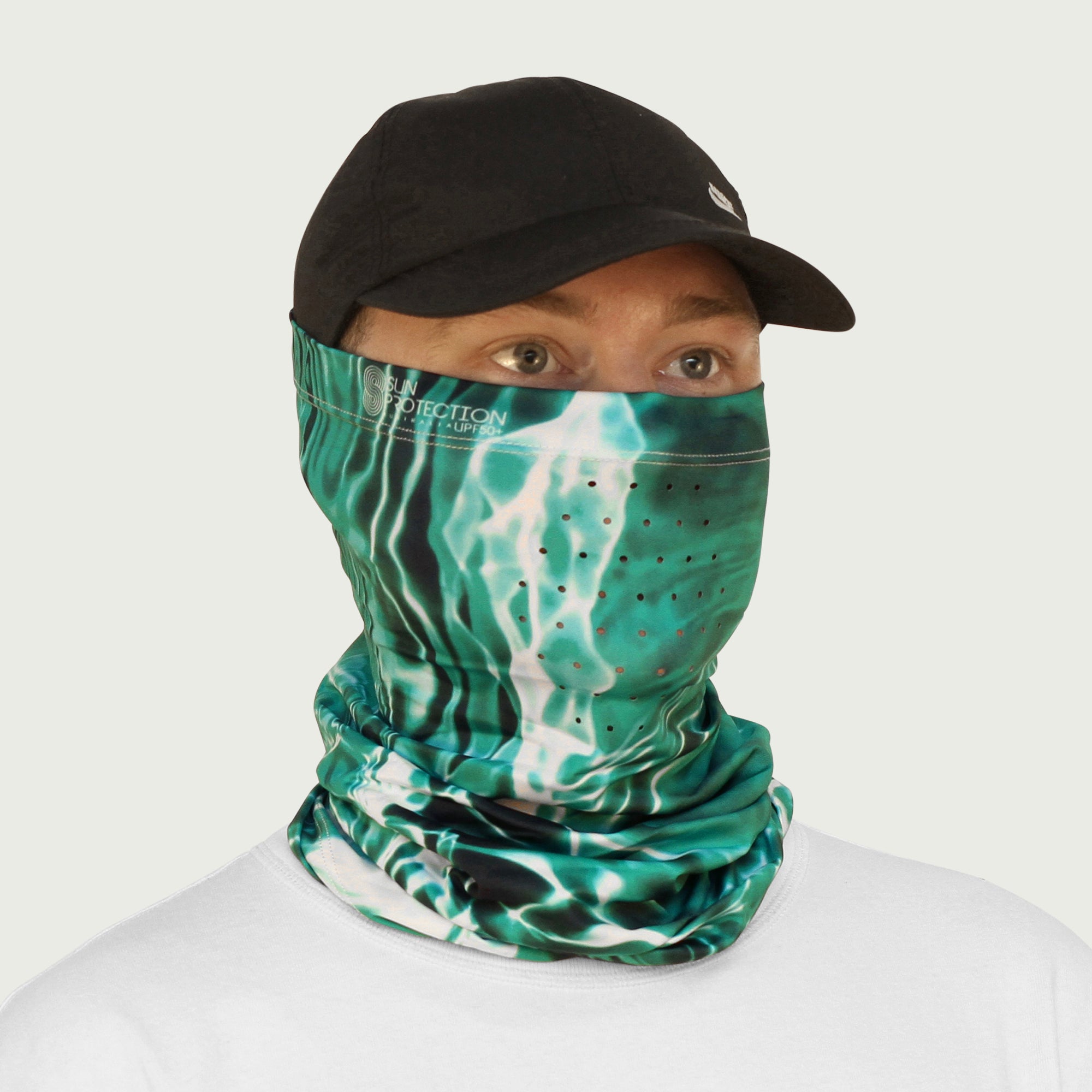 Neck Gaiter Emerald Water Ripple UPF50+ Australian sun hats, sun smart clothing, protective activewear sun, workwear hat, sun protection products Australia, sun safe clothing