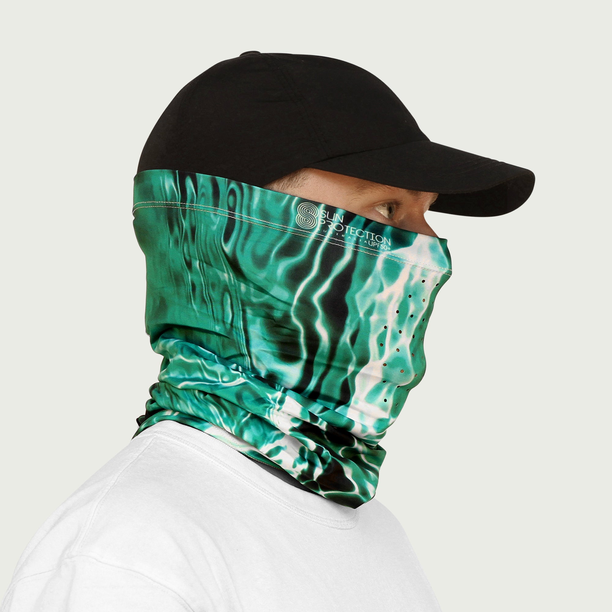 Neck Gaiter Emerald Water Ripple UPF50+ Australian sun hats, sun smart clothing, protective activewear sun, workwear hat, sun protection products Australia, sun safe clothing