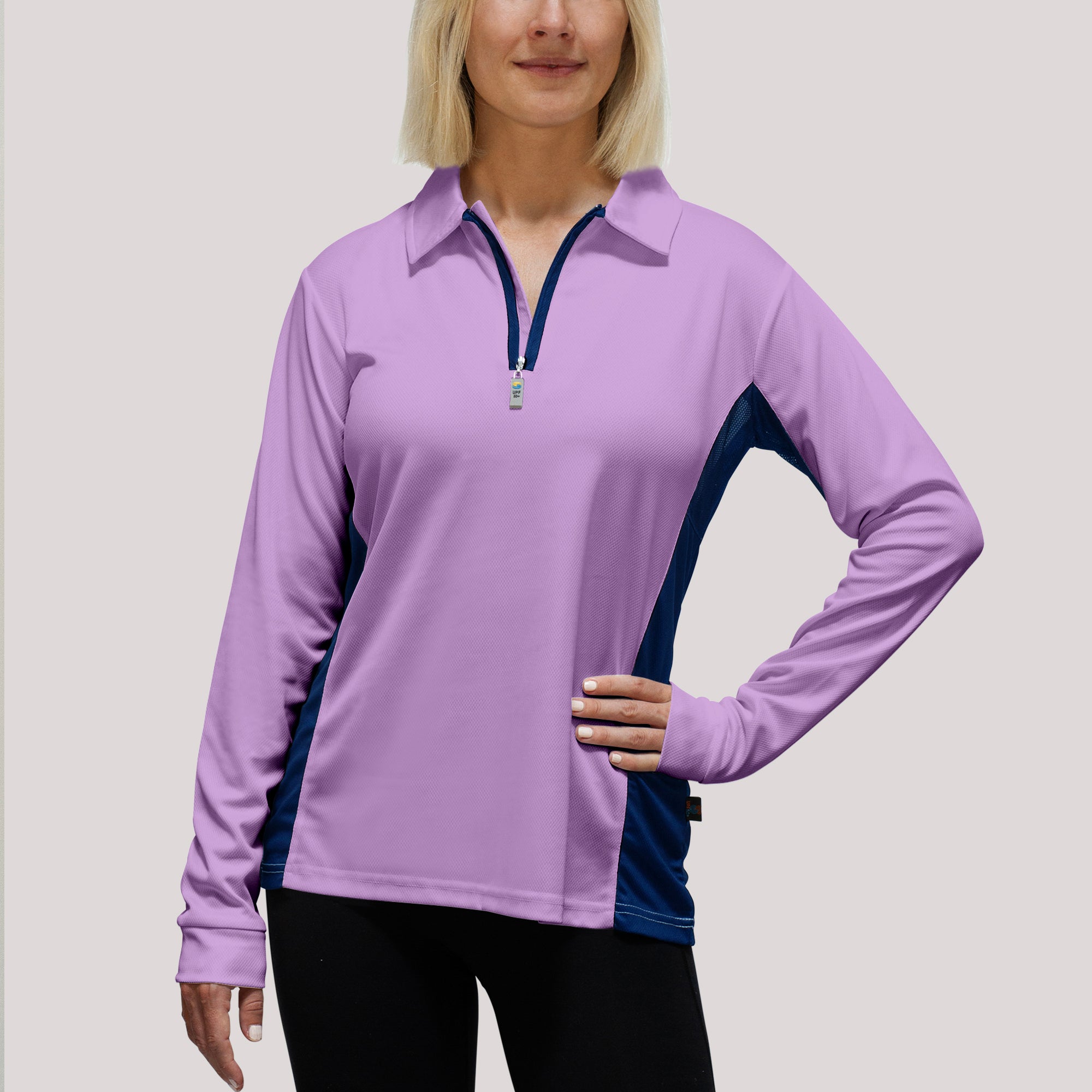 Ladies Polo with collar Lillyl UPF50+ sun safe clothing, uv long sleeve shirt, fashionable protective uv clothing, sun protective clothing for women, sun protection shirts, sun safe clothing, women protection shirts uv