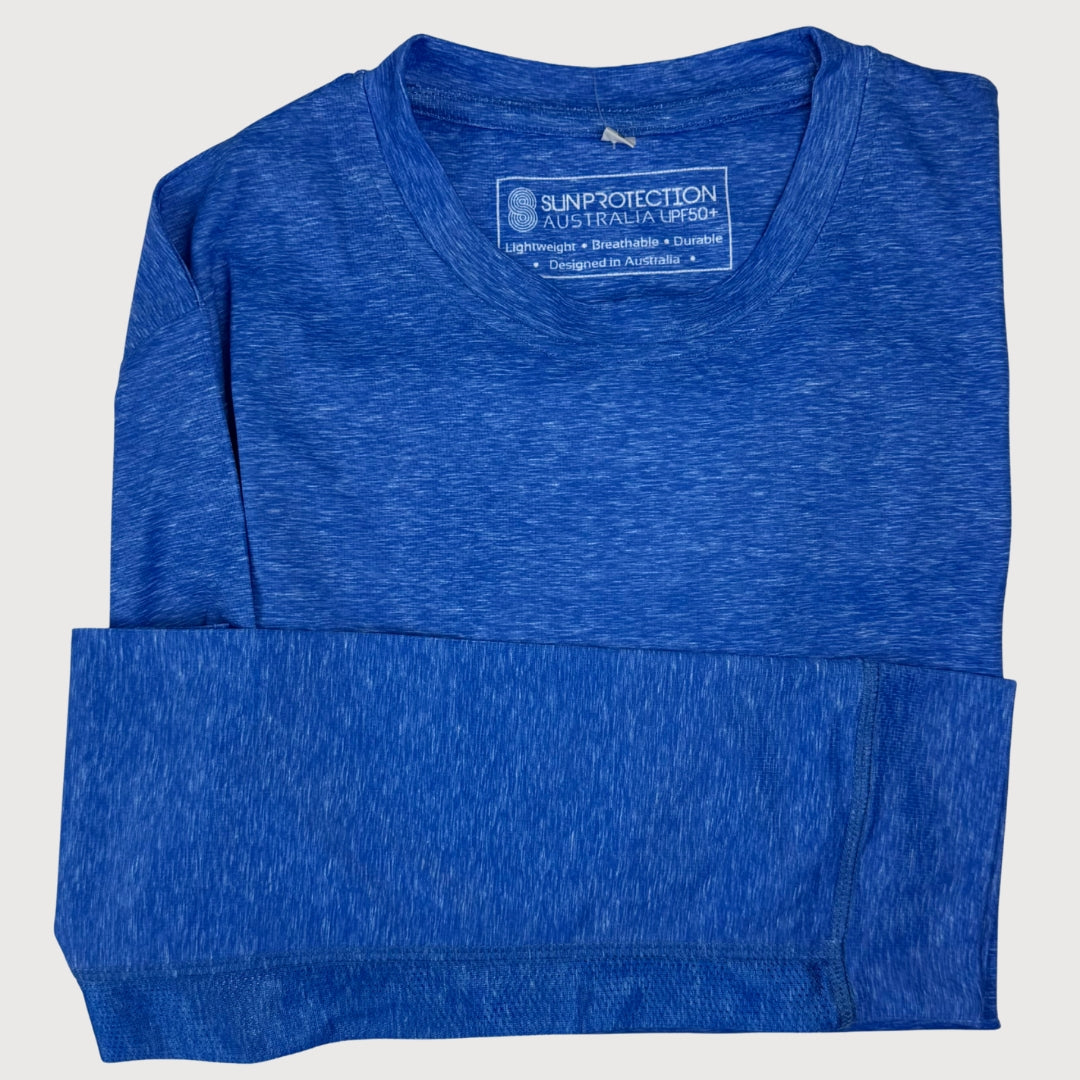 Long Sleeve Tee Mottled Blue UPF50+ sun safe clothing, sun shirts, uv arm sleeves, sun protection shirts, upf long sleeved shirts, uv long sleeved shirts, sun safe clothing