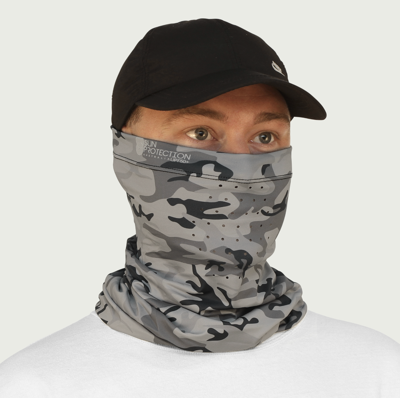 Neck Gaiter Silver Camo UPF50+ Australian sun hats, sun smart clothing, protective activewear sun, workwear hat, sun protection products Australia, sun safe clothing