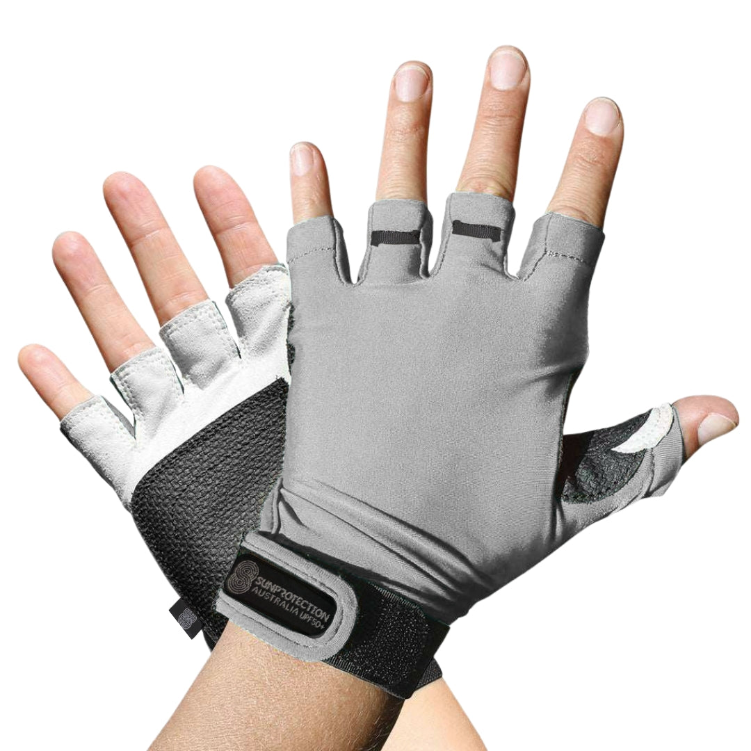Sports Gloves Silver UPF50+ buy fingerless gloves, gloves without fingers, half finger gloves, fingerless cycling gloves, fingerless driving gloves