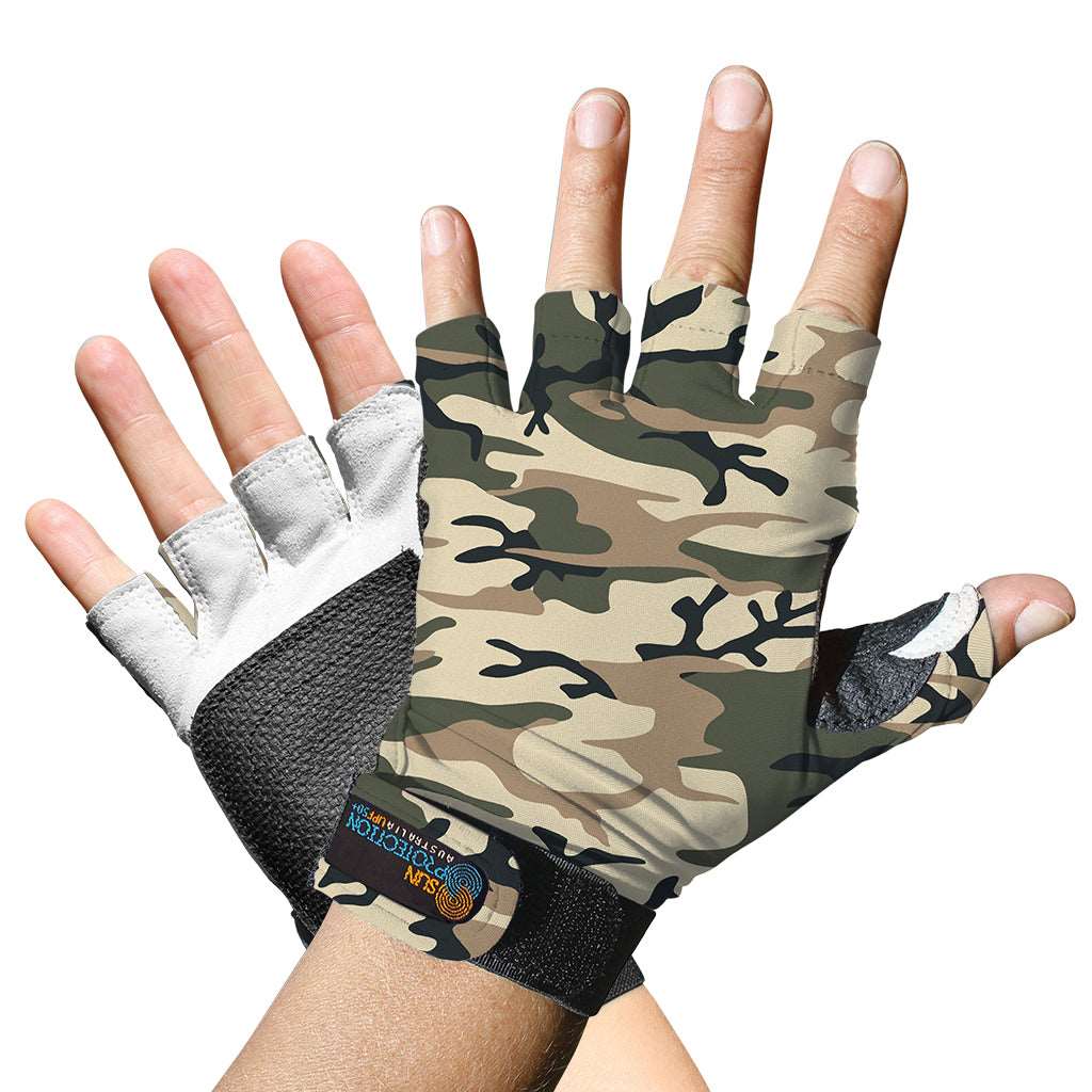 Sports Gloves Sand Camo UPF50+ buy fingerless gloves, gloves without fingers, half finger gloves, fingerless cycling gloves, fingerless driving gloves