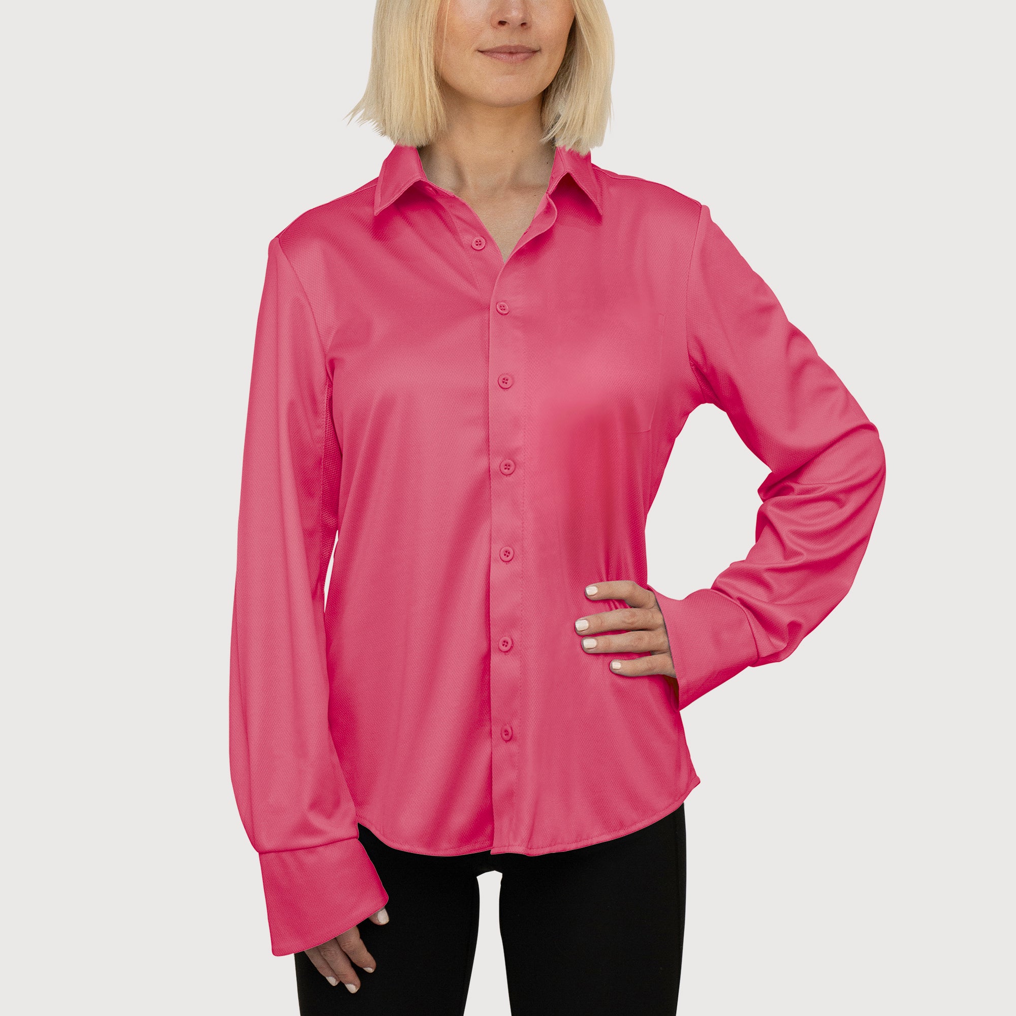 Ladies Outdoor Shirt Sunset Pink UPF50+ sun safe clothing, uv long sleeve shirt, fashionable protective uv clothing, sun protective clothing for women, sun shirts, sun protection shirts, sun safe clothing, women protection shirts uv