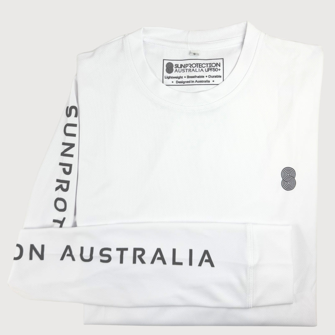 Long Sleeve Tee White UPF50+ sun safe clothing, sun shirts, uv arm sleeves, sun protection shirts, upf long sleeved shirts, uv long sleeved shirts, sun safe clothing